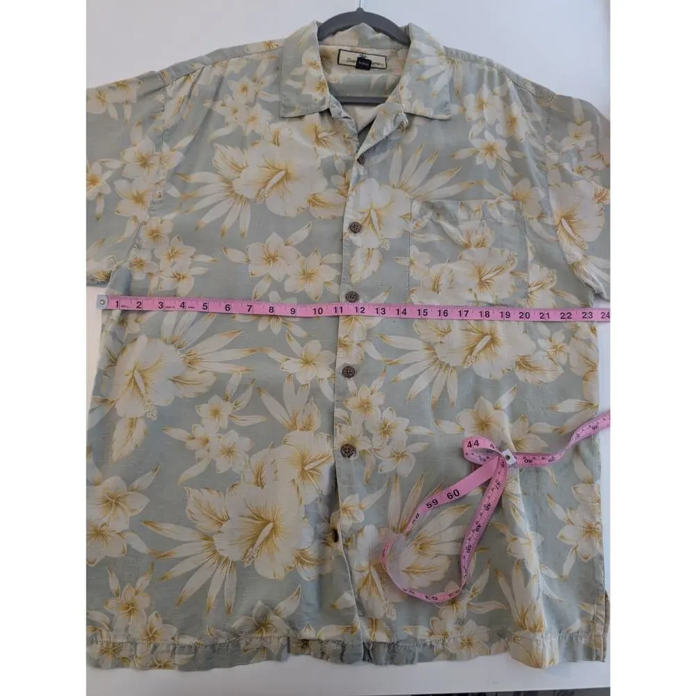 Tommy Bahama Hawaiian Shirt Camp Floral Silk Summer Vacation Green Yellow Size L - Picture 11 of 12